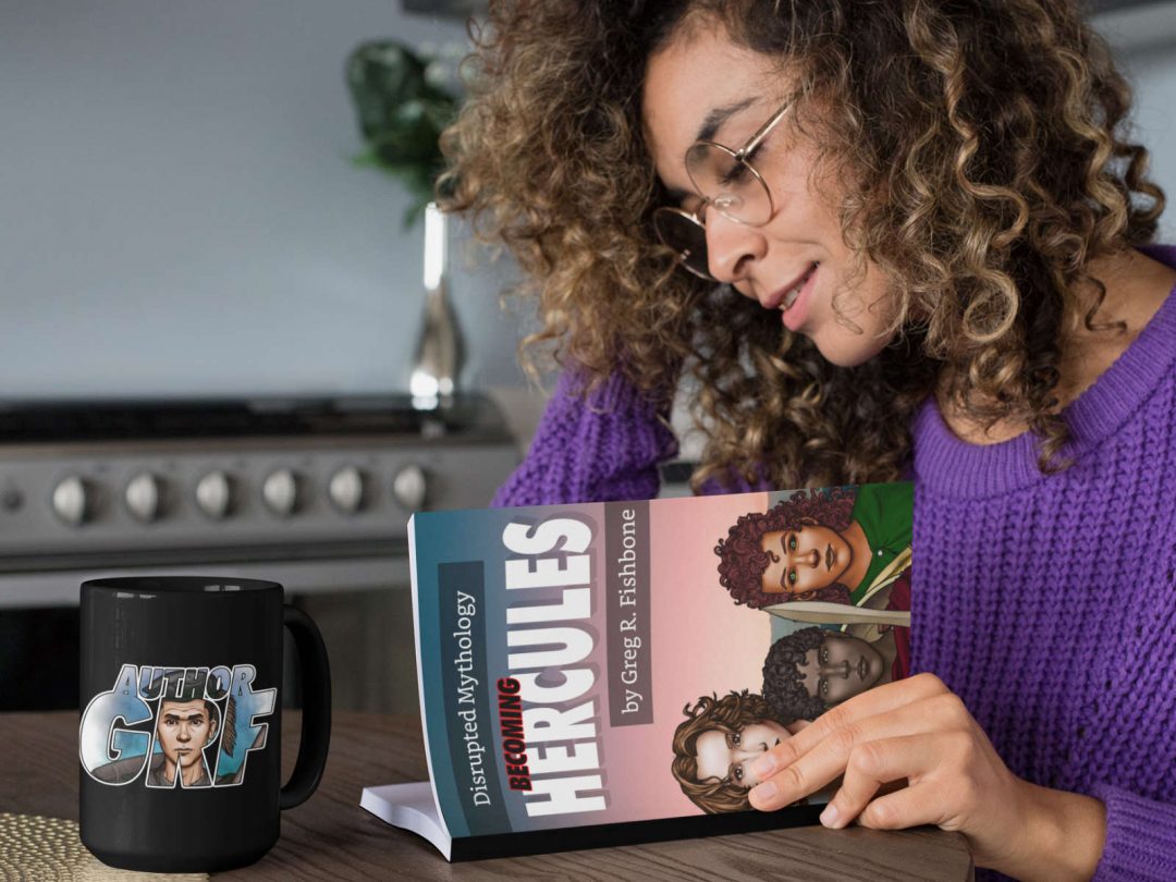 Mockup of a reader with a print edition of BECOMING HERCULES