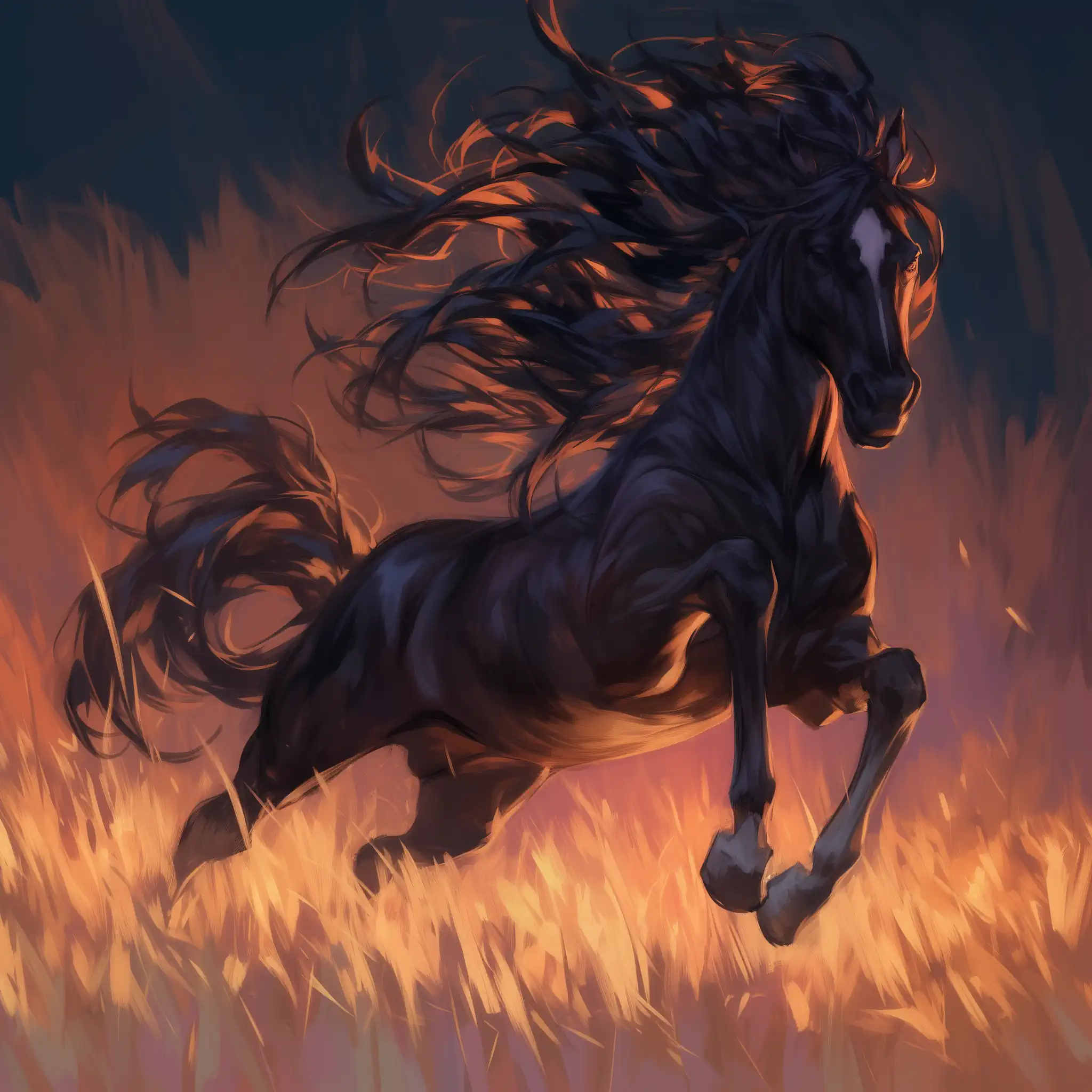 The AI rendered this poem as a wild horse with a long mane and tail running in a field.