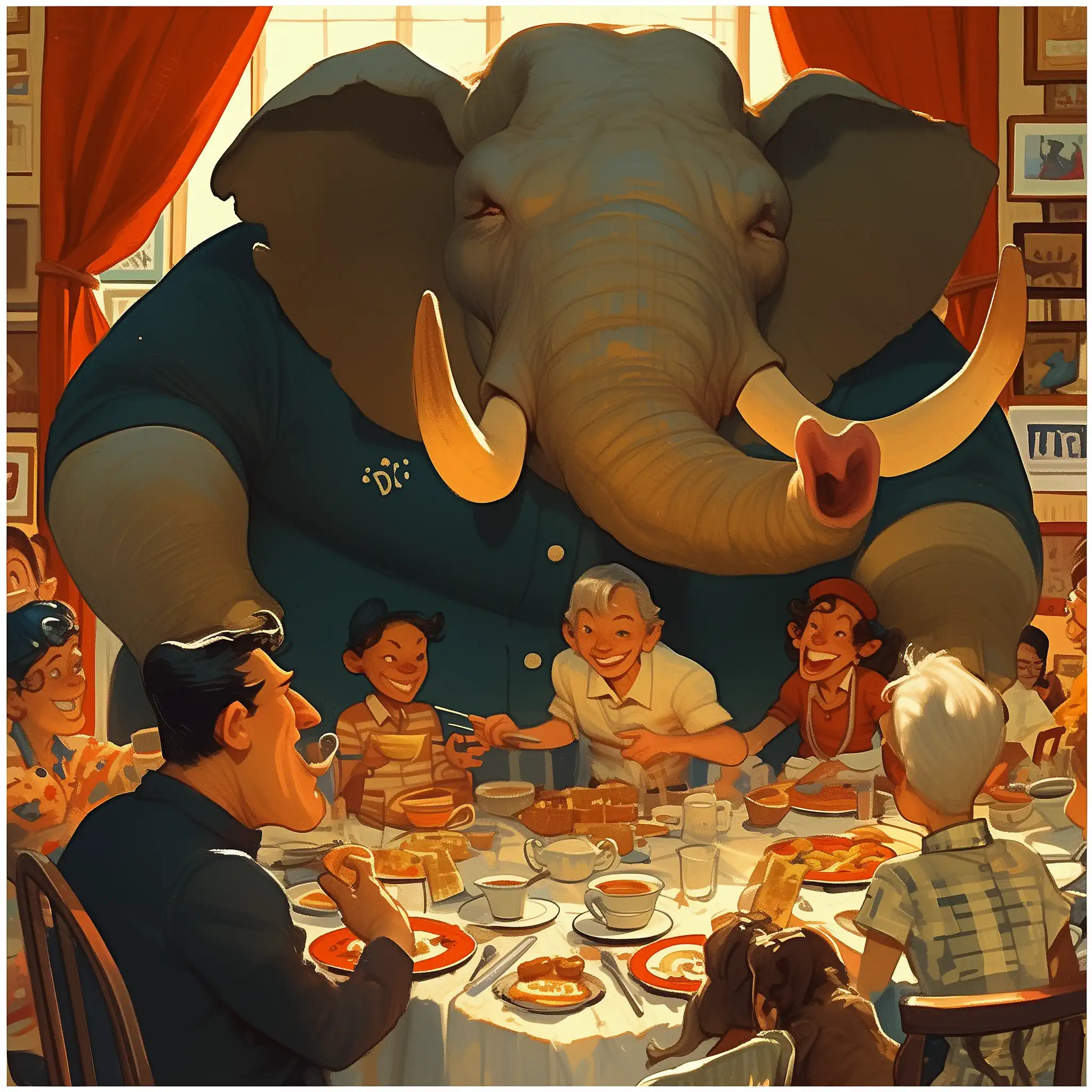 The AI rendered this poem as a dinner table scene including a very large elephant in the room.